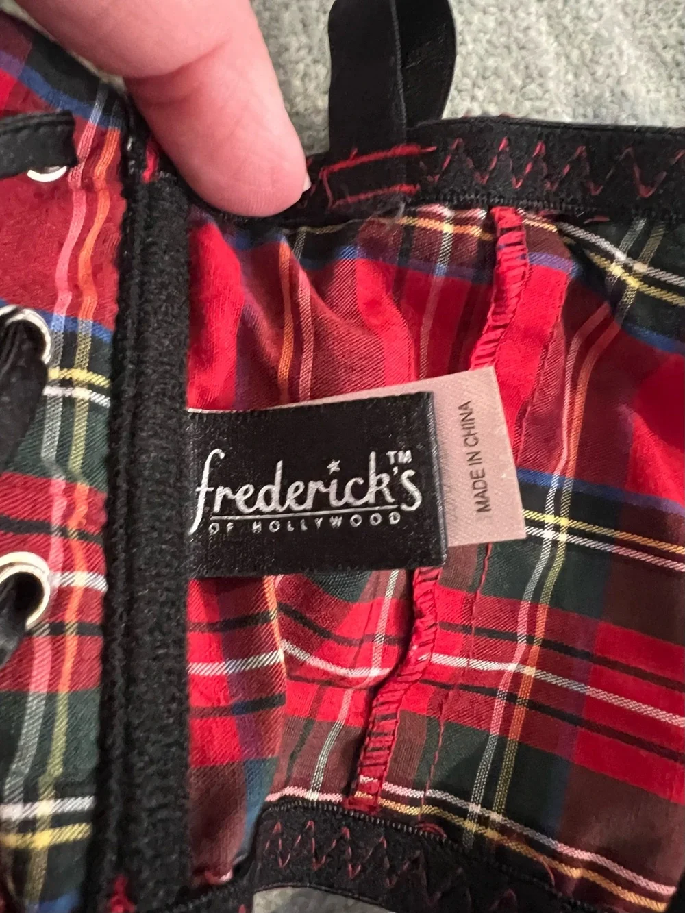 Frederick's of Hollywood Red Plaid Bustier Crop Top & Pleated Mini Skirt Set
